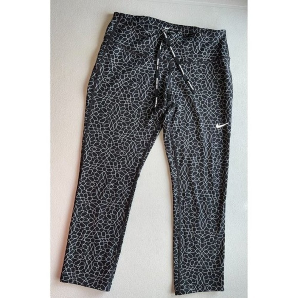 Nike Dri Fit Womens Sz S Running Leggings‎ Grey Black Capri